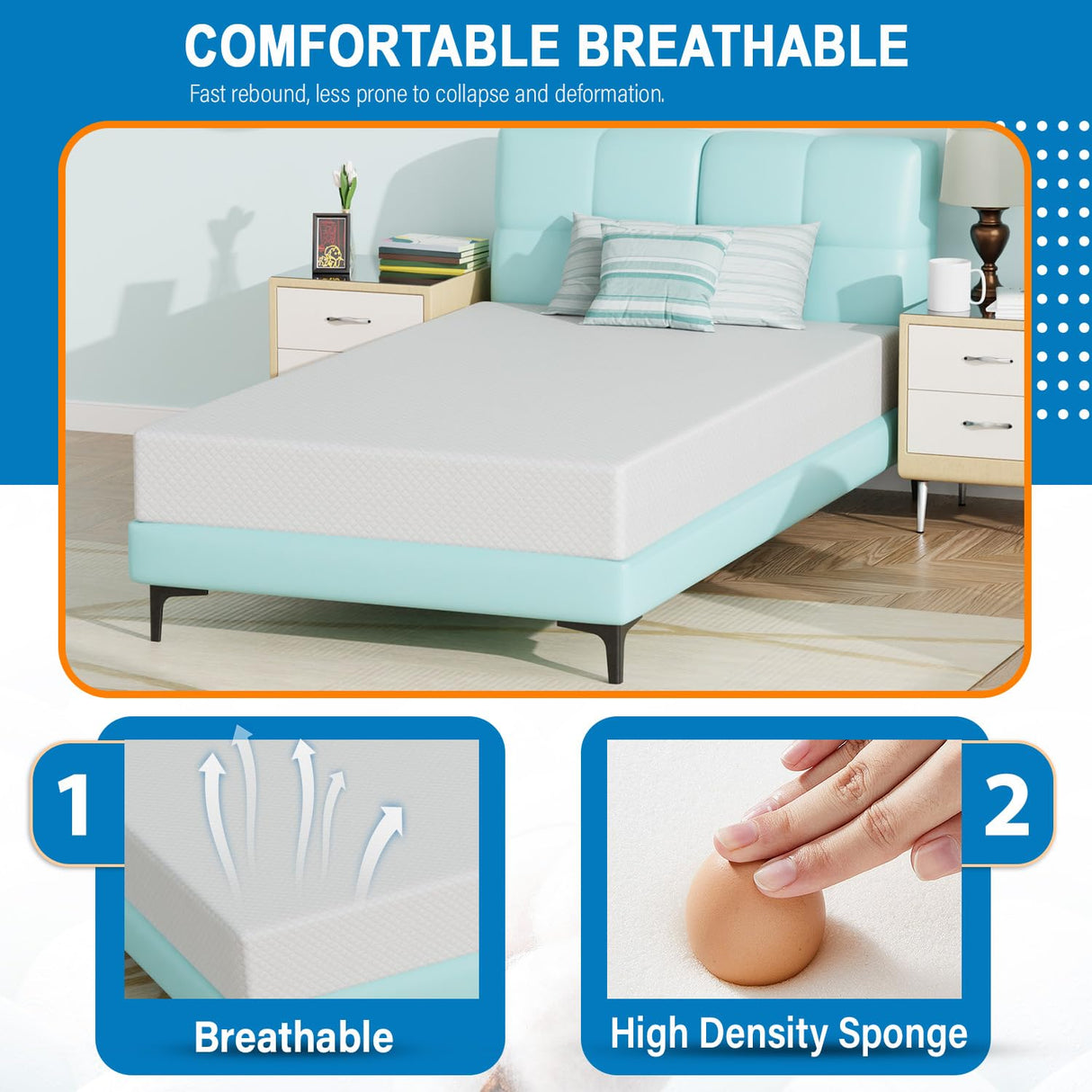 Ruesleag 8 Inch Mattress Gel Memory Foam Hybrid Mattress in a Box Pressure Relieving Cooler Sleep Supportive Bed-in-a-Box Removable Soft Cover,White Twin Size Ruesleag