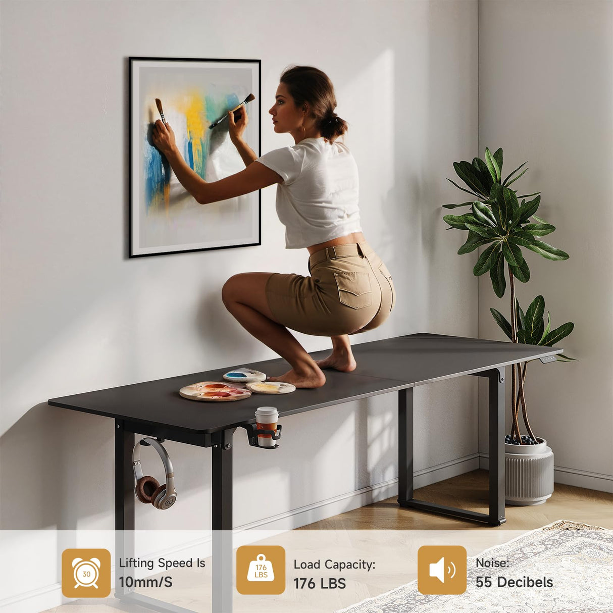 ONBRILL Standing Desk, 63x29.5 Inches Stand Up Desk with 4 Legs, Rectangle Desk with 2 Dual Motor & Memory Controller, Sit Stand Desk Adjustable Height from 28-46" for Computer Workstation, Black ONBRILL