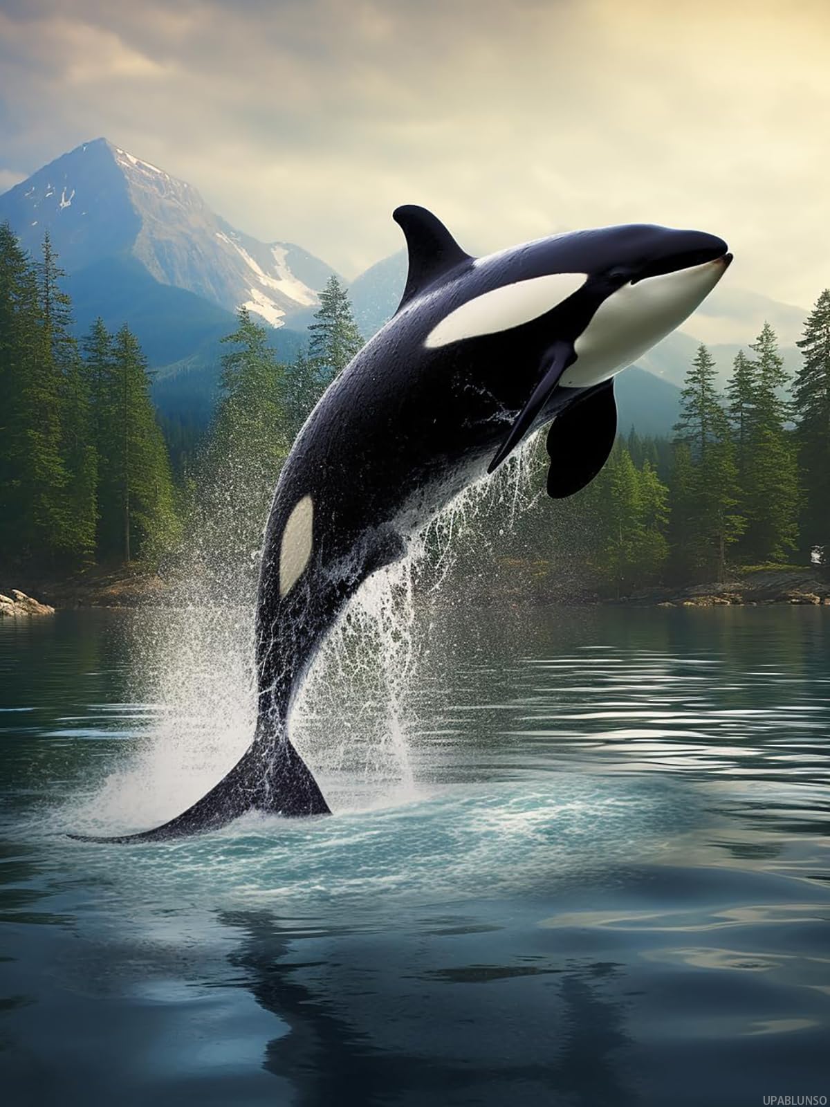 UPABLUNSO Orca Whale Jumping Water 5D Diamond Art Painting for Adults Full Drill Round Diamond Paint by Number Kits for Beginners Gems Cross Stitch for Wall Decor 12x16 inch UPABLUNSO