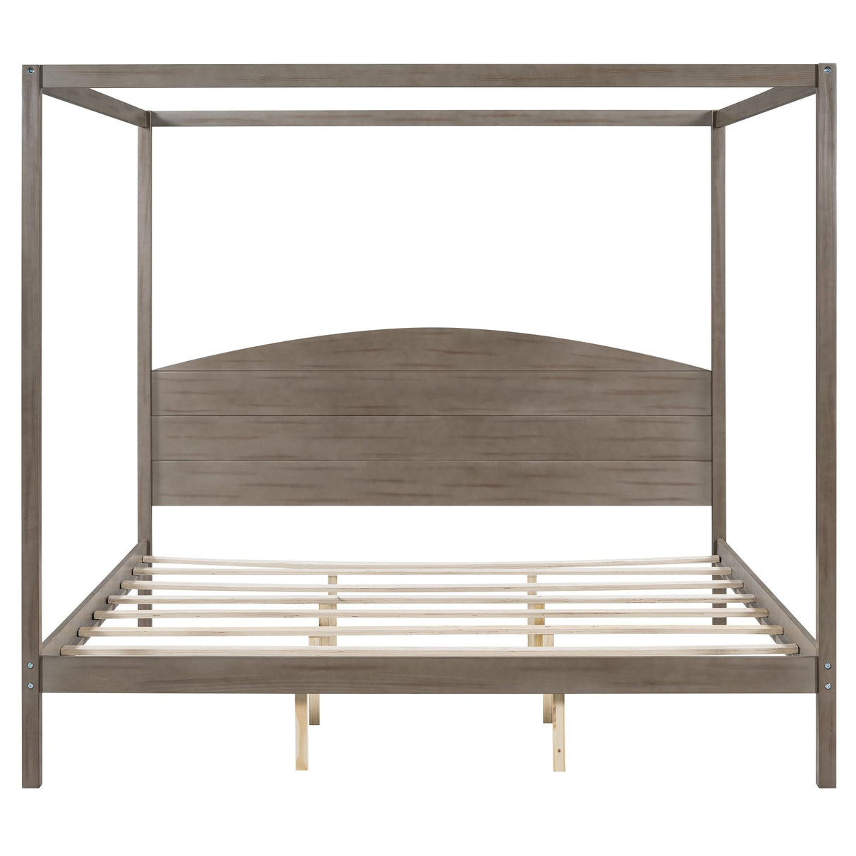 Wooden King Size Canopy Bed with Headboard and Support Legs in Brown Wash Finish KLMM