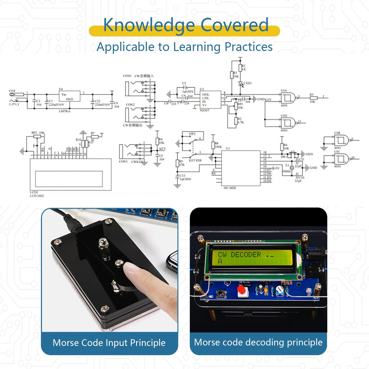 EIELE Soldering Practice Kit Morse Code Decoder CW Morse Code Practice CW Audio Input Excellent Soldering Practice Project Ideal for School Teaching and Beginners (Requires Soldering) EIELEDIY