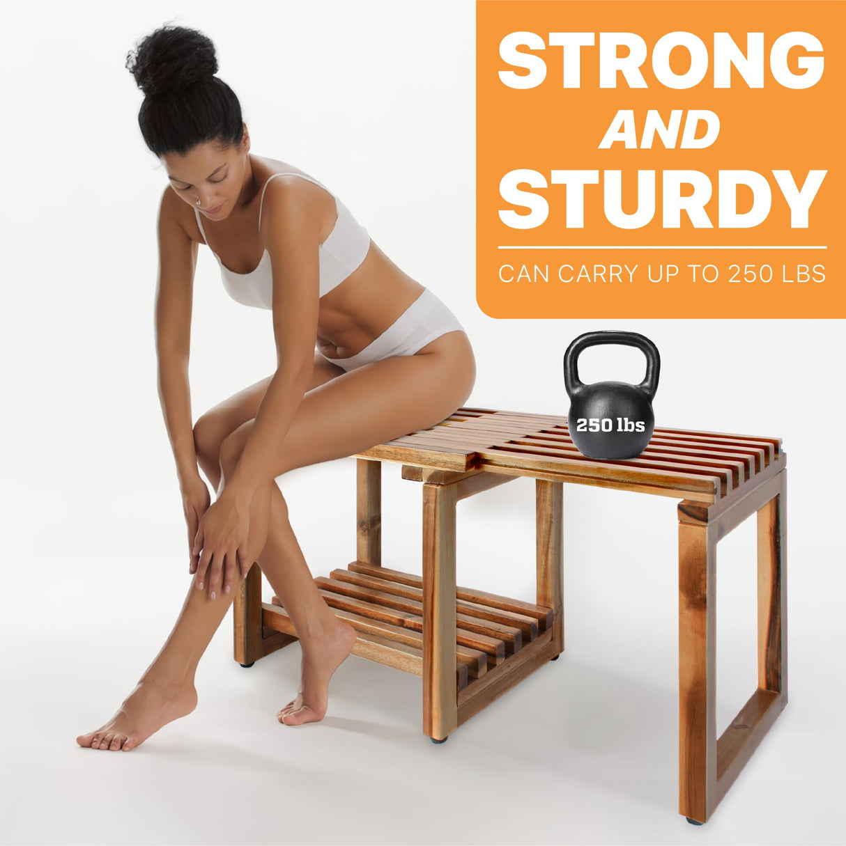 ENKEZI Adjustable Length 29.5 Inches Shower Stool Bench Chair Waterproof with Storage Shelf for Shaving Legs, Spa, Bath Seat in Bathroom, Inside Shower for Adults Seniors Elderly ENKEZI