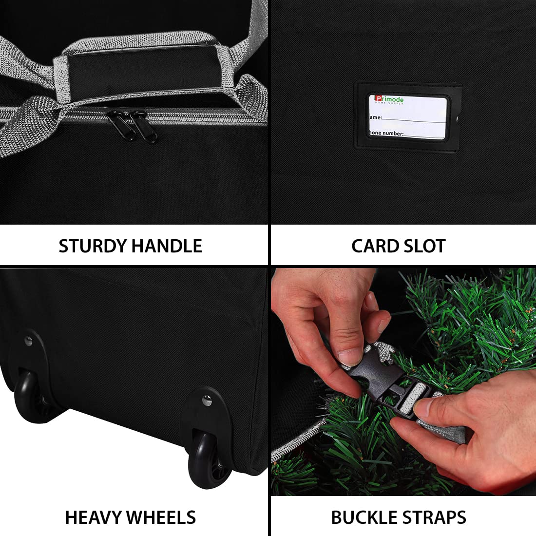 ProPik Rolling Christmas Tree Storage Bag, Fits Up to 7.5 Ft. Tall Disassembled Holiday Tree, 22" x 16" x 50", Large Heavy Duty Xmas Storage Container with 2 Wheels & Handles, 600D Oxford (Black) ProPik