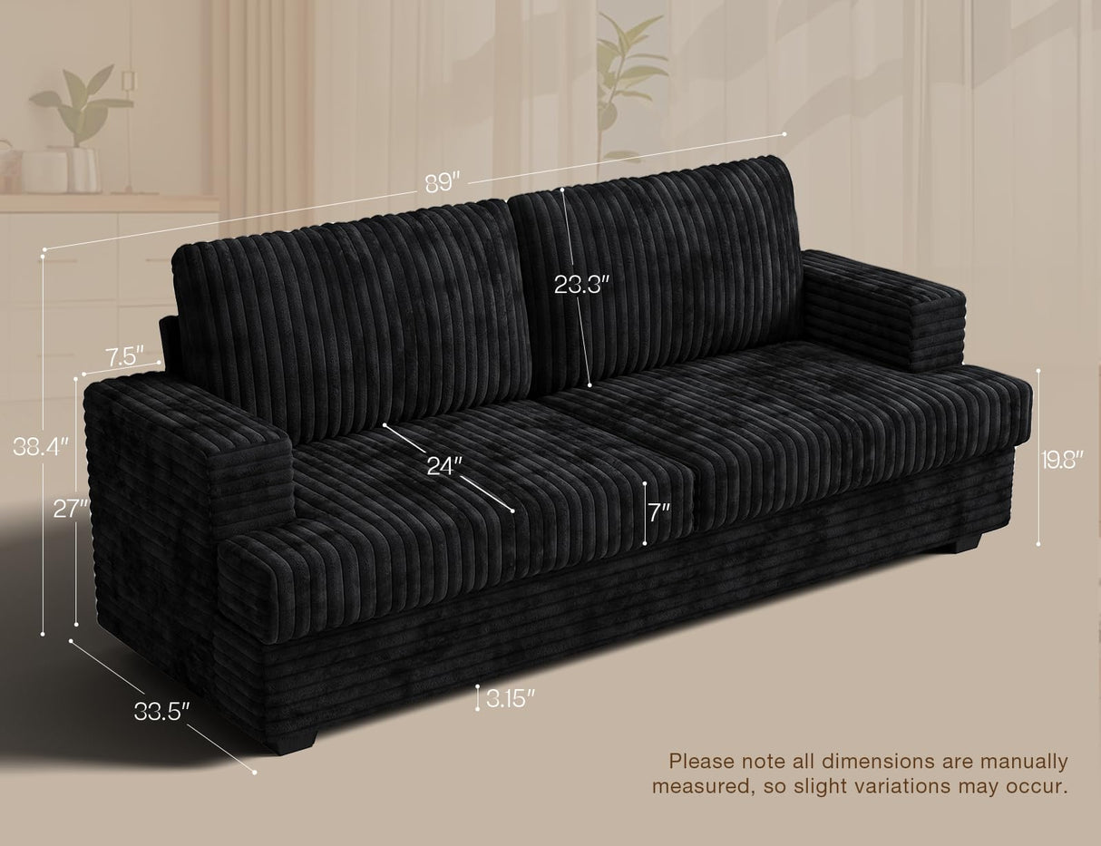 Comkei 89" 2 Seater Black Couches for Living Room Sofas Modern Comfy Corduroy Couch with Deep Seats Oversized Loveseat Sofa for Small Apartment Comkei
