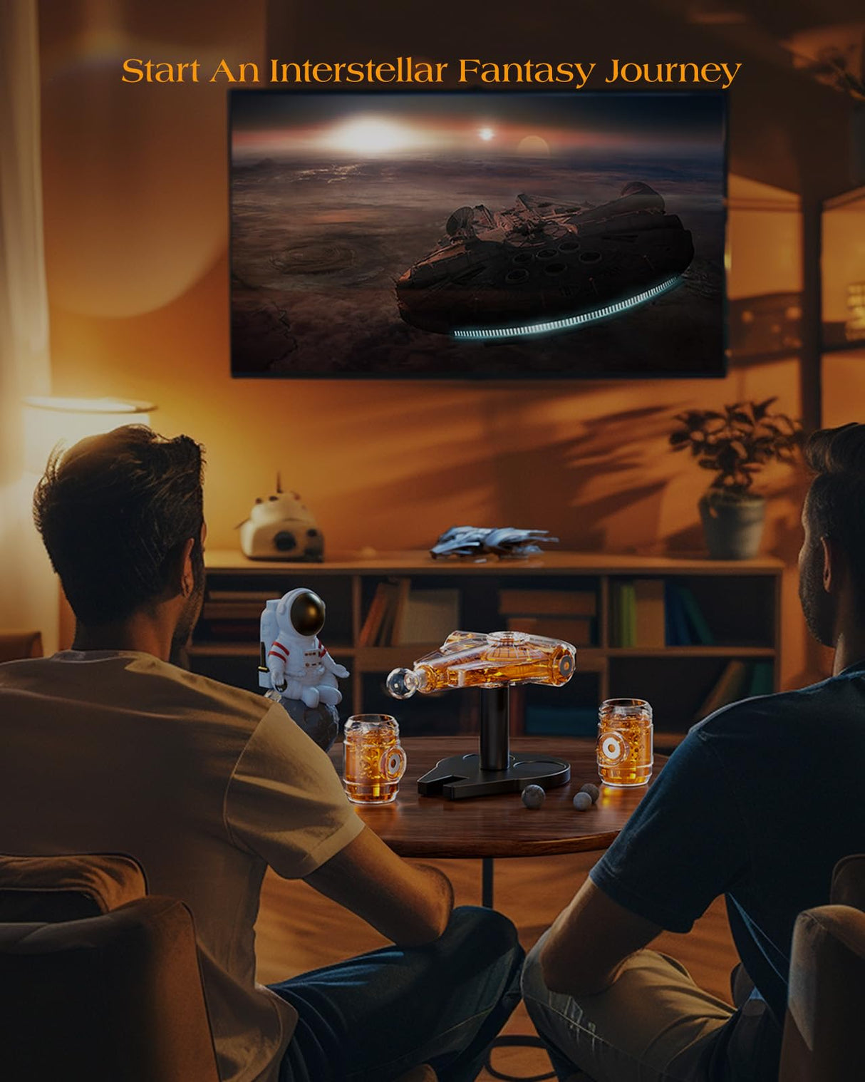Valentines Birthday Gifts for Men Dad, Kollea Galaxy Spaceship Whiskey Decanter Sets for Men, Spacecraft Limited Edition, 2 Funny Shot Glasses, Unique Guys Brother Gift Ideas, Liquor Decanter for Bar Kollea