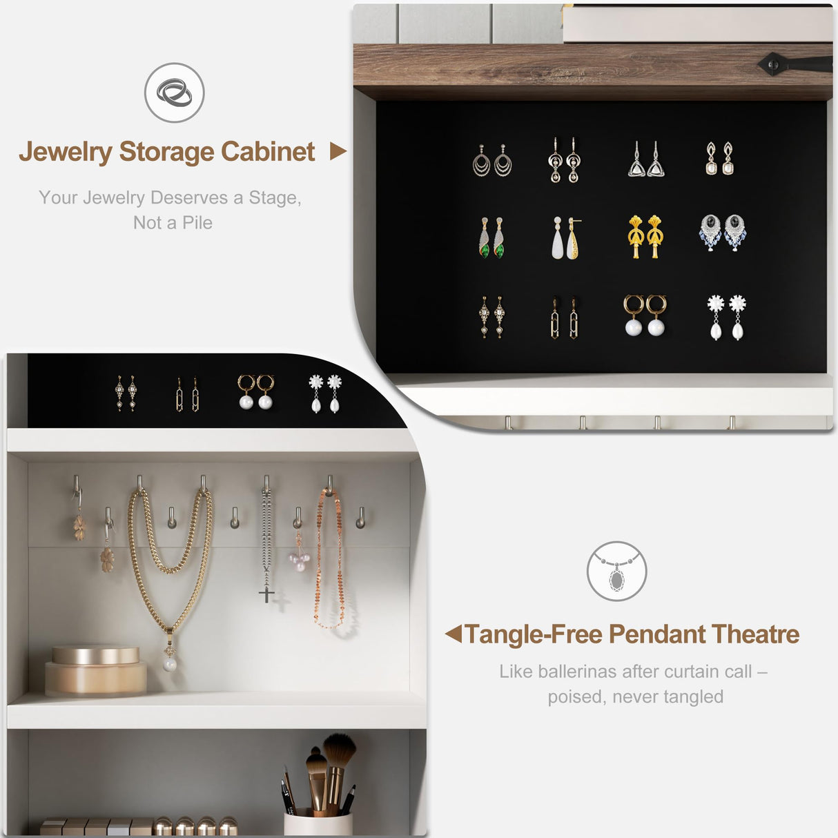 Farmhouse Makeup Vanity Desk with Sliding Mirror and Lights, Glass Desktop Makeup Vanity Desk with Charging Station, 3-Tier Hidden Slide-Out Vanity Shelves, Jewelry Storage Cabinet, 2 Drawers-White Jocoevol