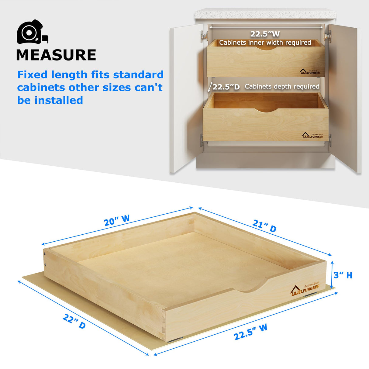 WelFurGeer Pull Out Drawers for Cabinets, Pull Out Cabinet Drawer, Slide Out Drawers for Kitchen Cabinets, Pull-Out Home Organizers, Cabinet Drawers WelFurGeer