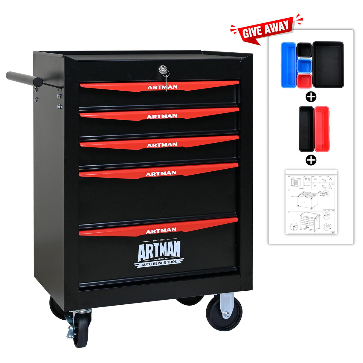 nifoti 5 Drawers Tool Cart on Wheels, Multifunctional Rolling Tool Chest Tool Storage, Drawers Rolling Tool Trolley Organizer Tool Case for Warehouse, Garage, Workshop, Repair Shop (5 Drawers-30.5"H) nifoti