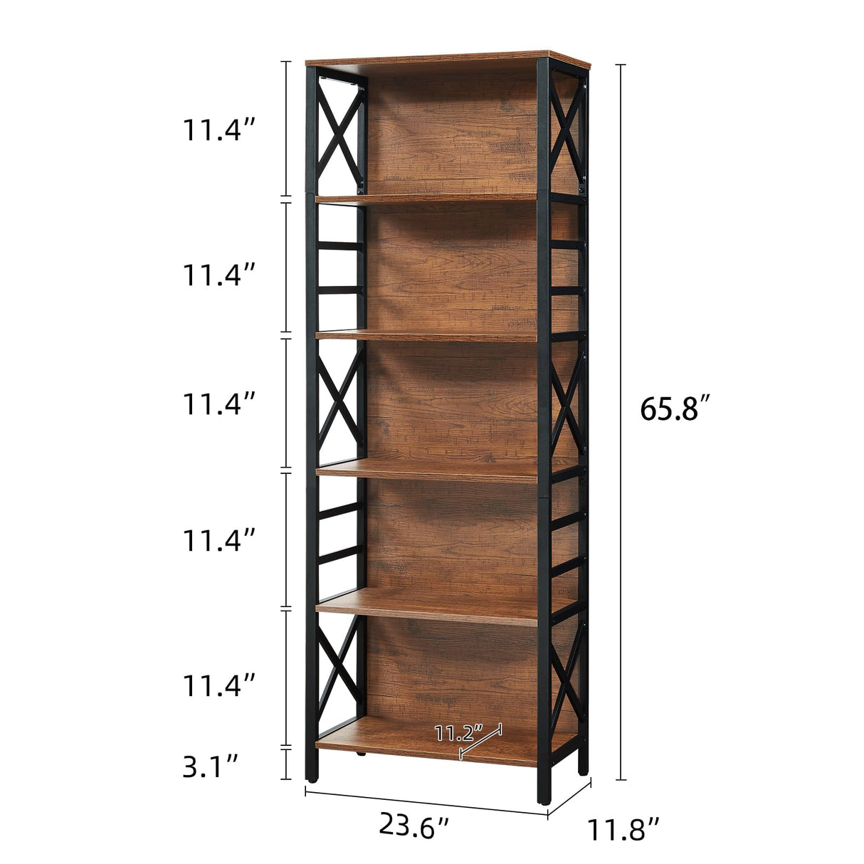 HOMBAZAAR 6 Tier Bookshelf, 65.8 Inch Tall Rustic Bookshelf with Metal Frame, Industrial Heavy Duty Bookshelves and Bookcases, Open Book Shelf for Office, Living Room and Library, Brown HOMBAZAAR