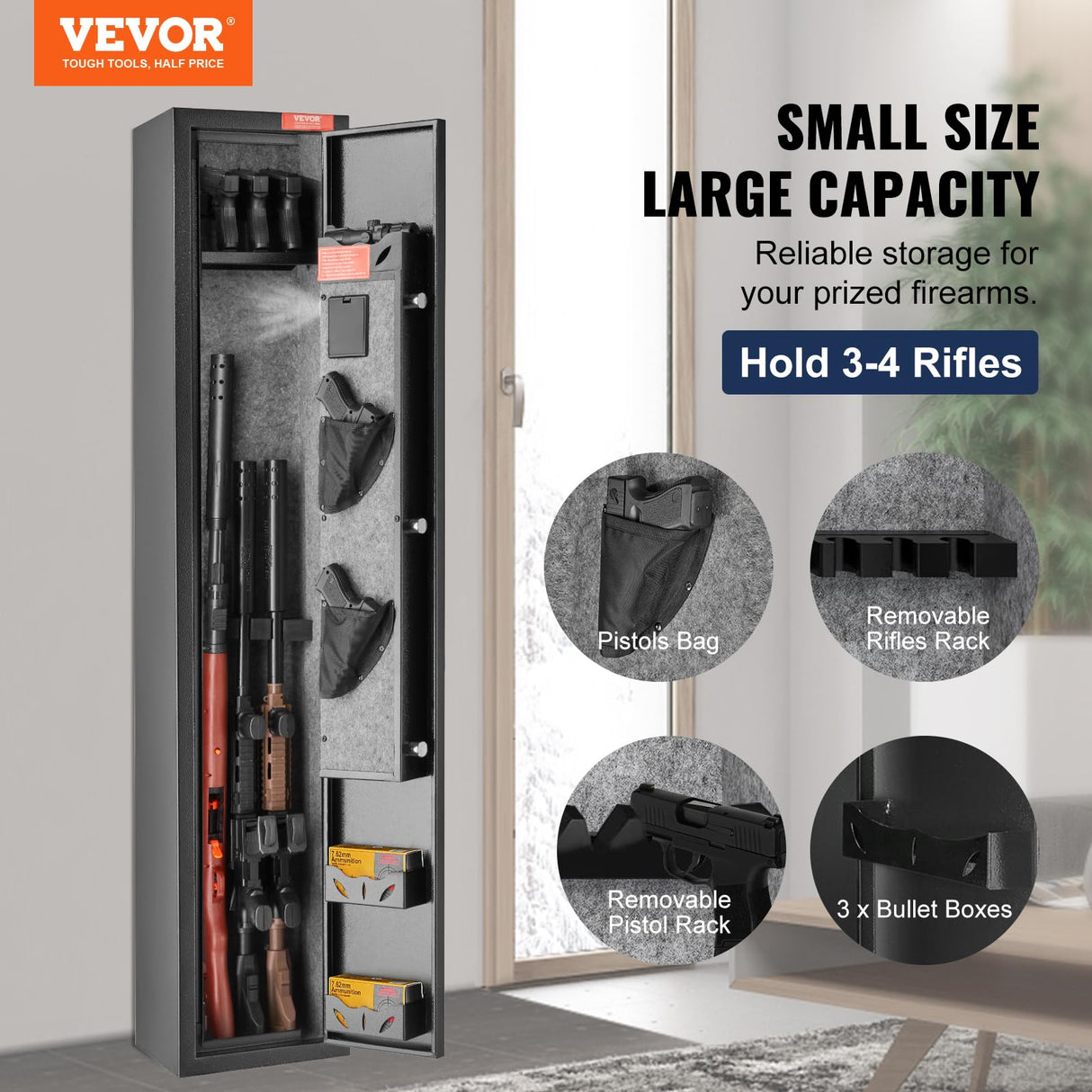 VEVOR Gun Safe for 2 Rifles, Equipped with Locking Mechanism & Digital Code Entry, Fast-Access Firearm Storage Unit with Adjustable Shelf & Handgun Holder, Secure Rifle Keeper for Household Use VEVOR