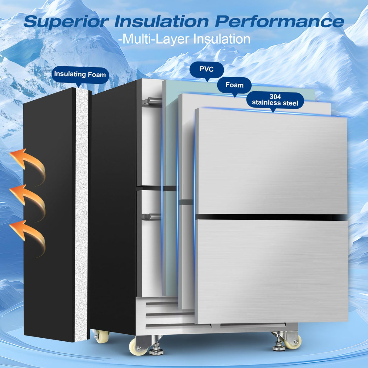 24 Inch Dual Drawer Fridge Under Counter, Stainless Steel Weather-Proof Design Outdoor Beverage Refrigerator for Patio, Freestanding or Built-In Installation, Ideal for Home and Commercial Use Velivi