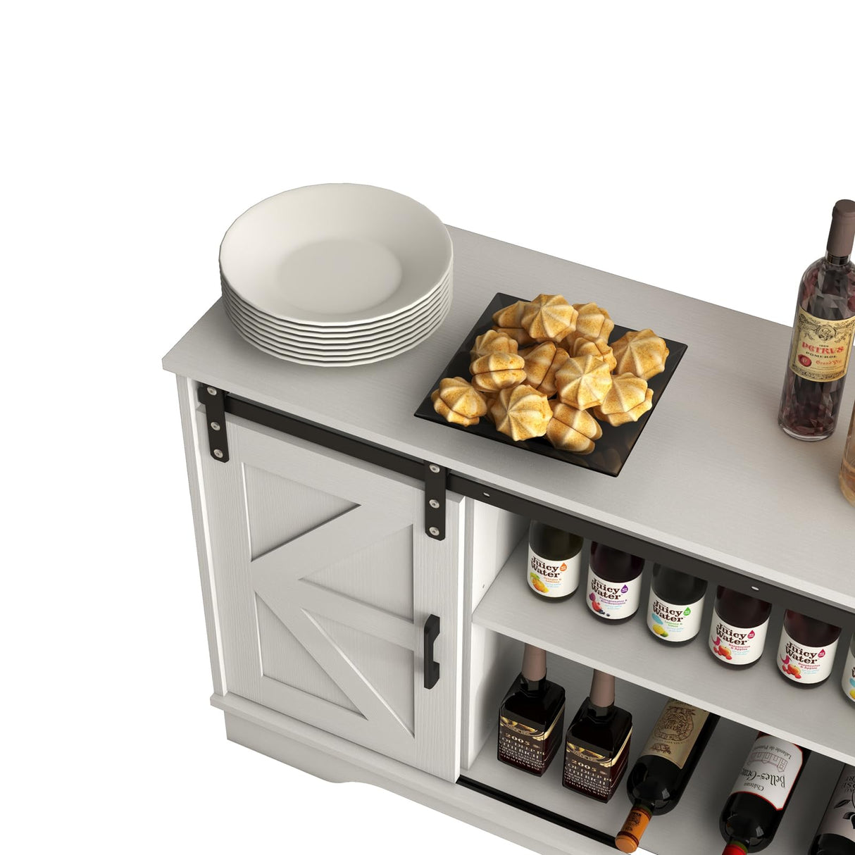 Panana Bar Cabinet with Barn 2 Sliding Doors Buffet Farmhouse Storage Cabinet TV Stand (White Cabinet) Panana