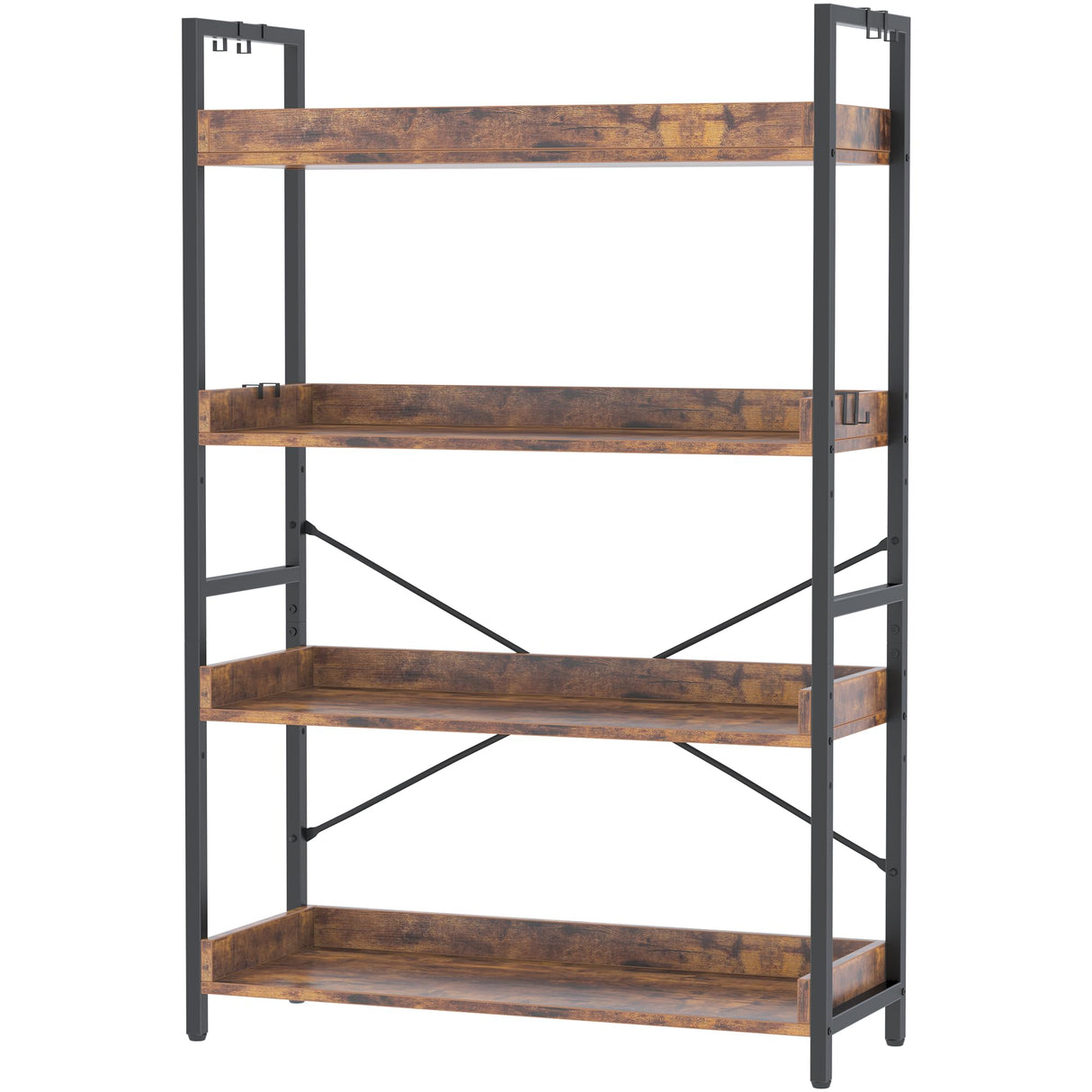 HCHQHS 4 Tier Bookshelf, Adjustable Industrial Bookcase, Vertical Tall Book Shelf, Wood and Black Metal Open Bookshelves for Home Office, Living Room, Bedroom HCHQHS