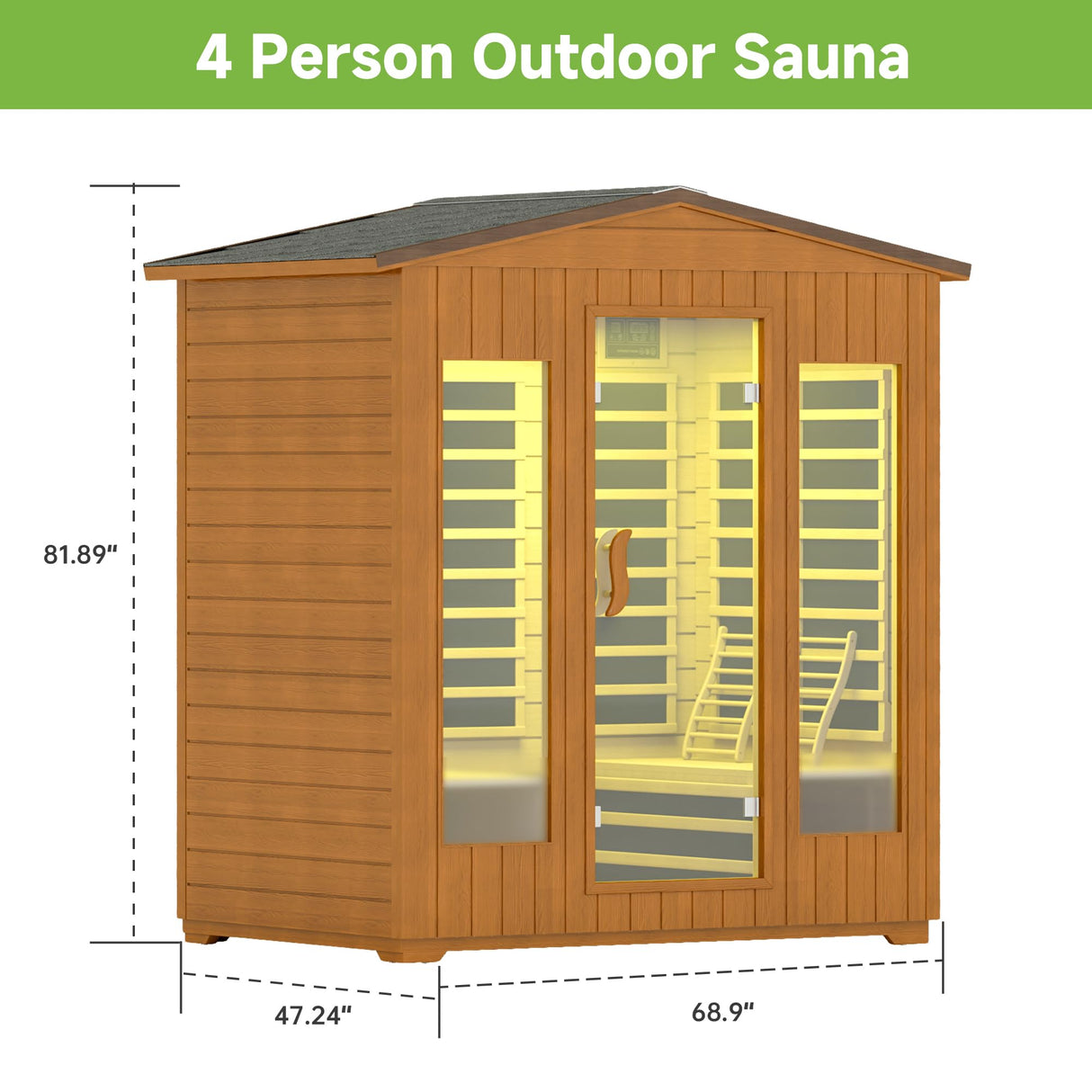Springspa Outdoor Sauna 4 Person, Infrared Sauna for Home, Wooden Outdoor Saunas Room, 3400 Low EMF Far Infrared with Bluetooth, LCD Panel, 7 Color Chromotherapy Lamp, Reading Lamp springspa