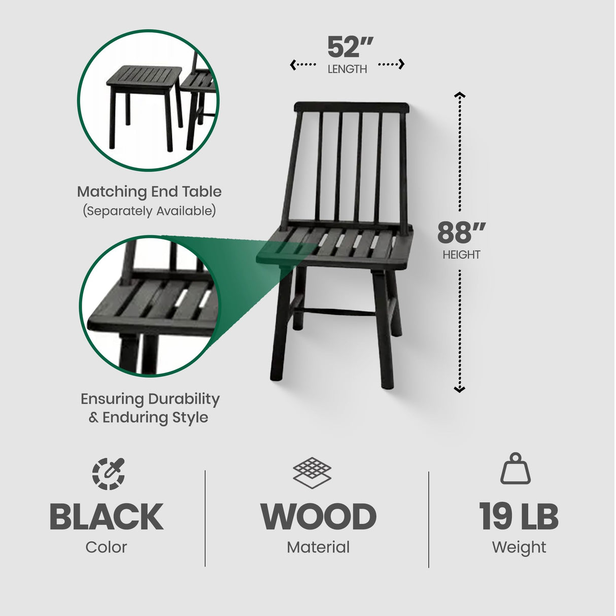 Four Seasons Courtyard 250 Pound Capacity Robust Classic Design Farmhouse Armless Indonesian Hardwood Chair for Indoor or Outdoor Use, Black Four Seasons Courtyard