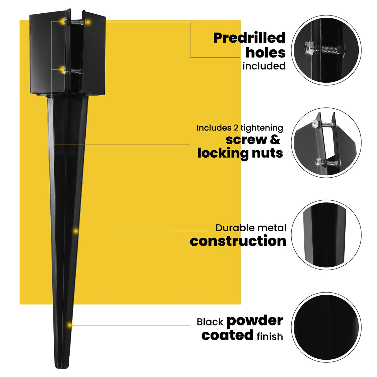 CRIZTA 8 Pcs 36" Heavy Duty 4x4 Fence Post Anchor Ground Spike Metal Black Powder Coated - Mailbox Post Anchors. Length: 36 inches, Outer Dimension: 4” x 4” (Fit 3.5” x 3.5” Square Wood Post) CRIZTA