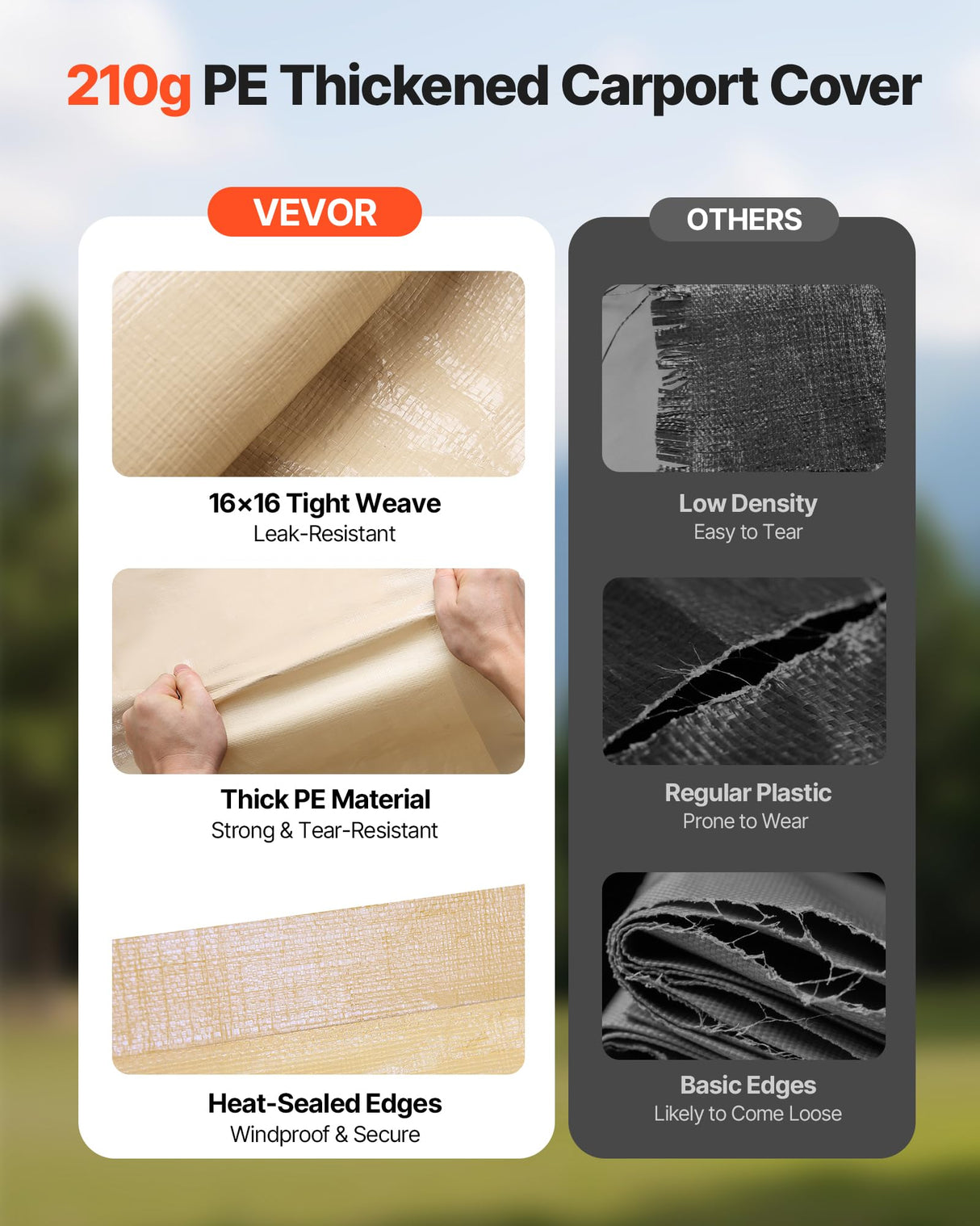 VEVOR Carport Replacement Canopy, 10 x 20 ft Potable Garage Tent Top Tarp with Sidewalls, UV-Resistant & Waterproof, Heavy Duty Car Shelter Tarp with Ball Buggees, Beige, Frame Not Included VEVOR