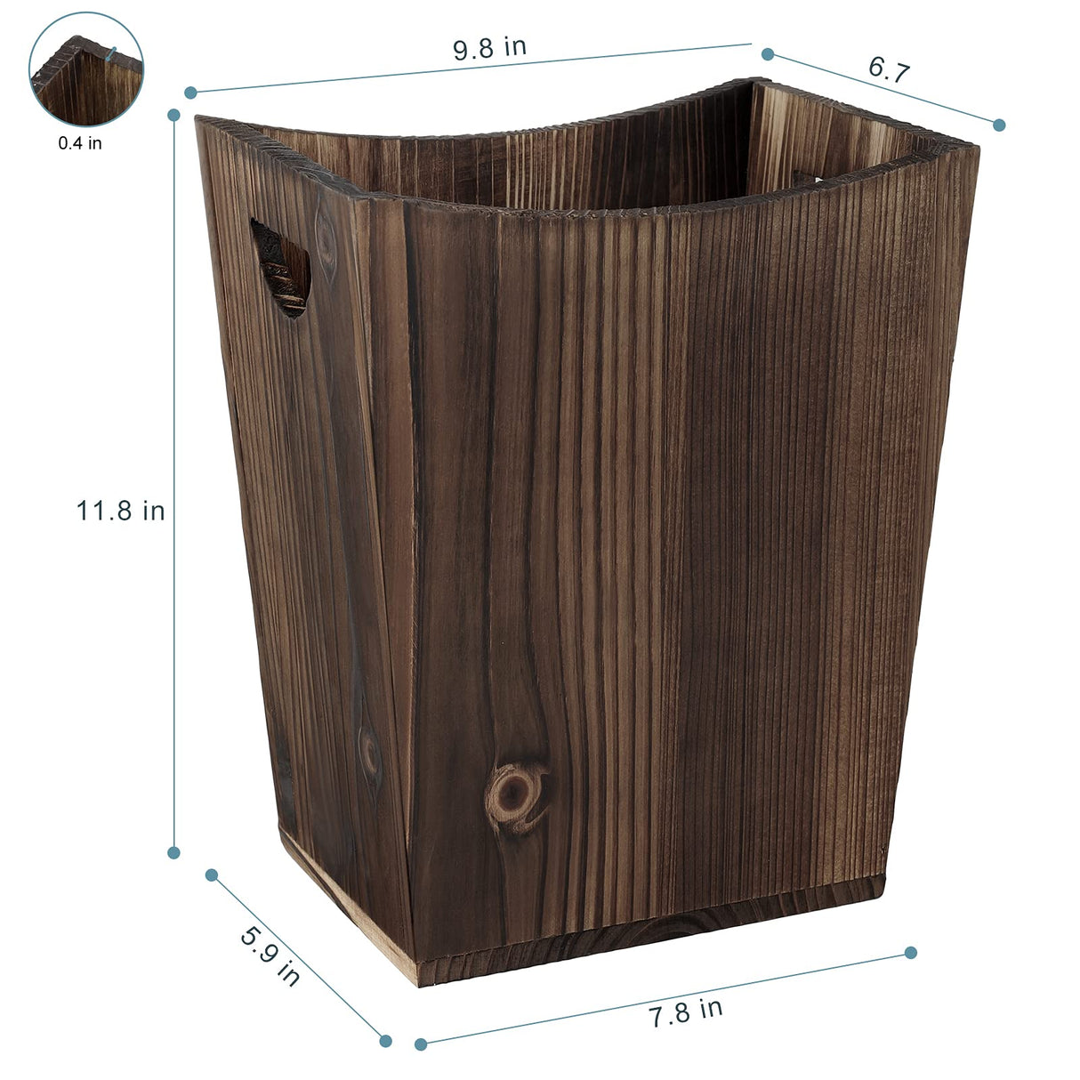 ETELI Wood Waste Basket Small Trash Can for Office Rectangular Trash Can Decorative with 2 Handles for Bathroom Bedroom Kitchen Hotel (Brown) ETELI