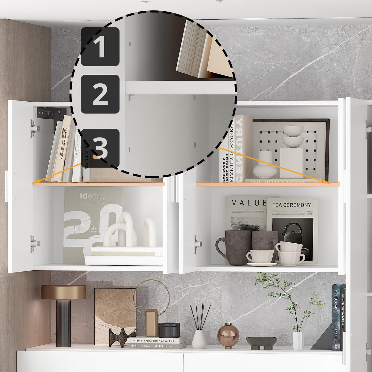 ROMSHINE Large Garage Storage System with 6 Drawers, 3-Piece Workshop Cabinet Set with Wall Mounted Storage, Utility Bookshelf Pantry Cabinet for Home Office Shopping Malls Retail Console, White ROMSHINE