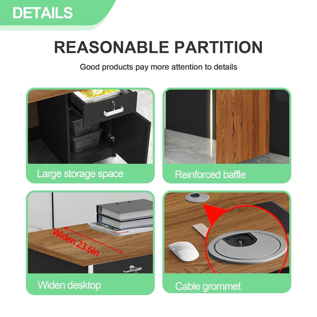 L Shaped Reception Desk with Lockable Drawer and Cable Grommets Front Desk Retail Checkout Counter Table for Salon Lobby Shop Office Reception Room Wood and Black Right 63inch/160cm Generic