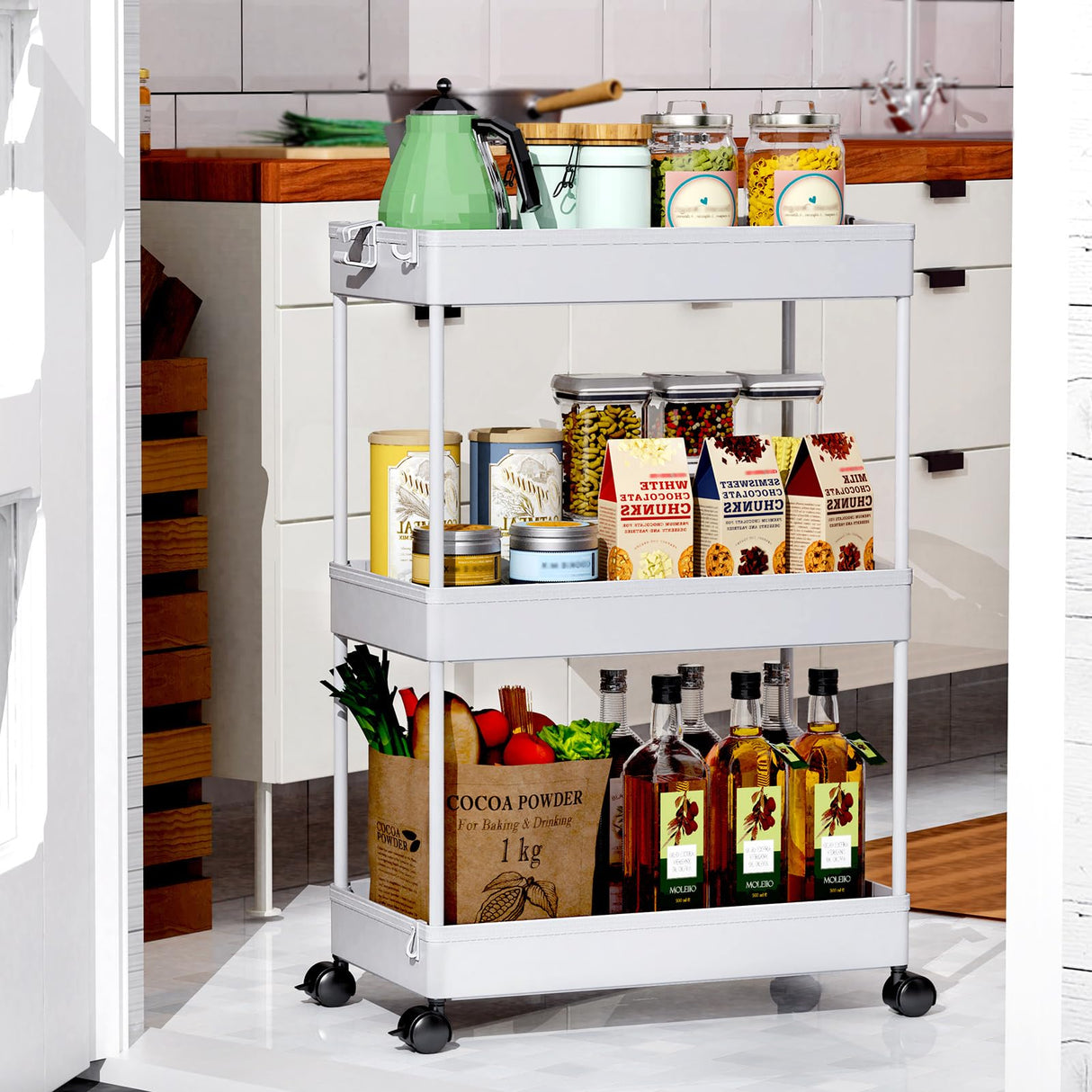 SPACEKEEPER Rolling Storage Cart 3 Tier Bathroom Cart Organizers with Wheels Laundry Room Organization Mobile Shelving Unit Utility Cart Storage Shelves Multi-Functional for Office, Home, Gray SPACEKEEPER