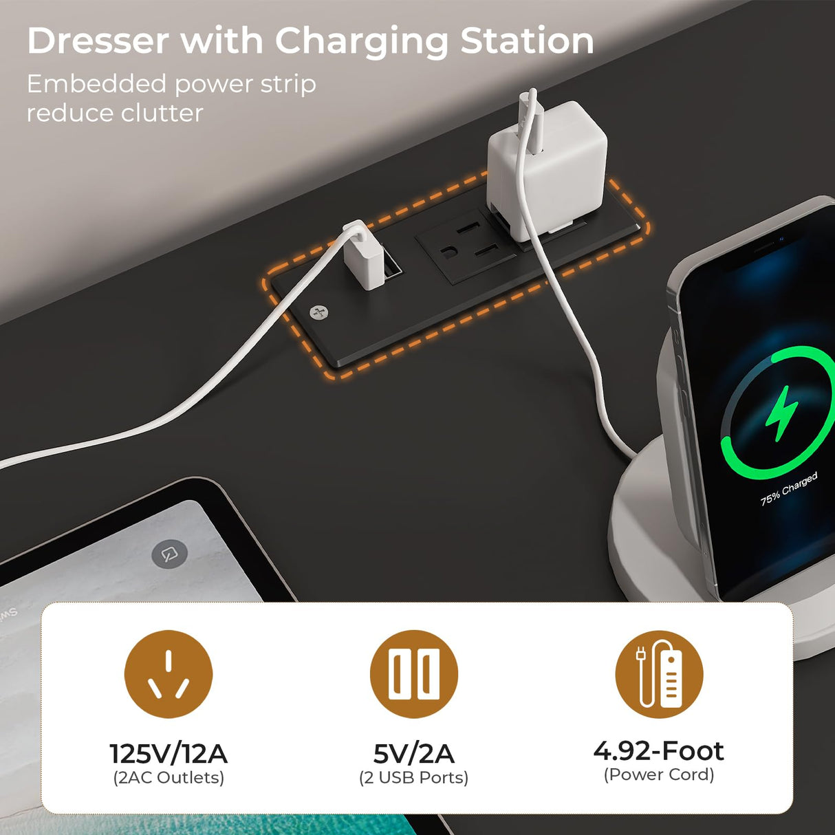 MSmask Black Dresser with LED Lights and Charging Station, Chest of 6 Drawers for Bedroom, Wood Dressers with Open Storage, Closet Organizer for Bedroom, Living Room, Entryway MSmask