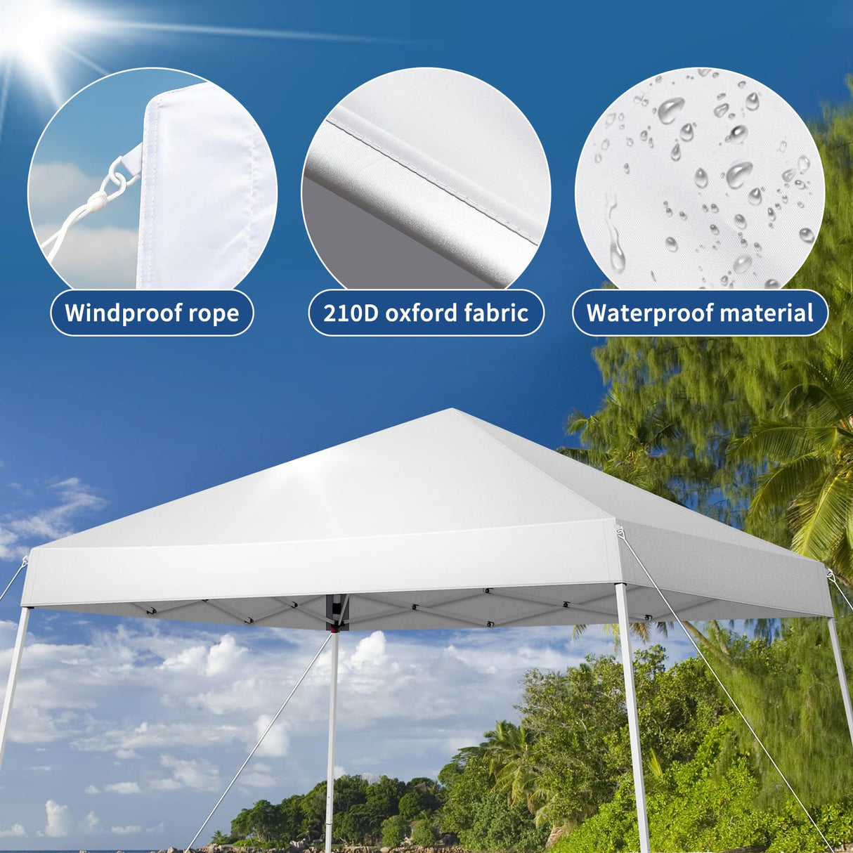 VINGLI 8x8 ft Pop Up Canopy Tent, Easy Up Outdoor Tent Canopy, Foldable Portable Canopies for Camping, Patio, Outdoor Gazebo Slant Legs, Outdoor Instant Shelter Canopies with Carry Bag, White VINGLI