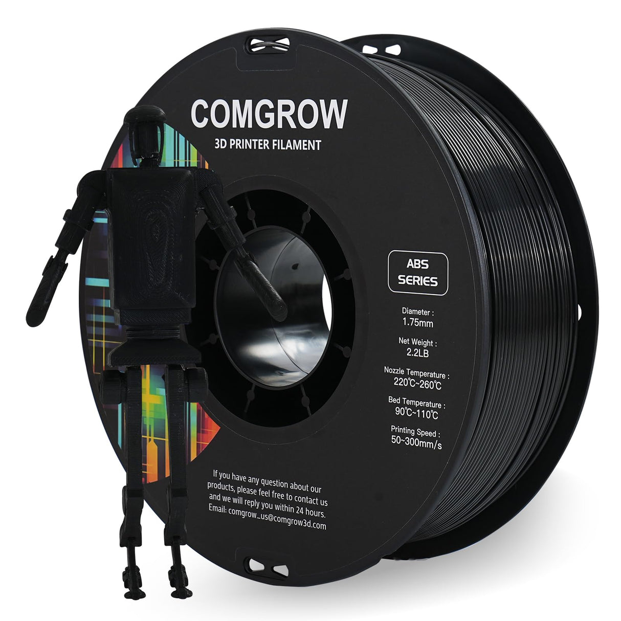 Comgrow ABS Filament 1.75mm, ABS 3D Printer Filament 1.75mm Heat Resistant 1kg ABS 3D Printing Filament 1.75mm, Strong and Durable, Dimensional Accuracy +/- 0.02mm Black Comgrow