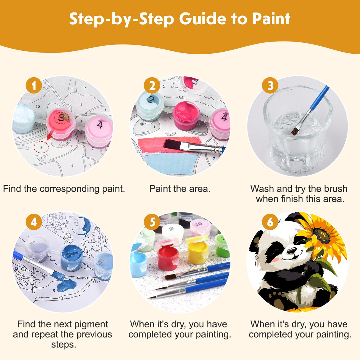 4 Pack Paint by Number for Kids with Wooden Frame, Cartoon Paint by Numbers for Kids Ages 8-12, Elephant, Monkey, Tiger, Panda, DIY Acrylic Oil Painting for Beginners for Home Wall Decor 8X8 inch NEWENMO