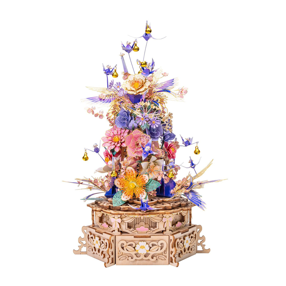 MU 3D Wood Puzzles for Adults The Feast of Flower, 3D Puzzles Lighting Metal Model Kits Building, Wooden Flowers Puzzle Music Box Building Puzzle Boxes Sets, Birthday Gift Desk Home Decor MU