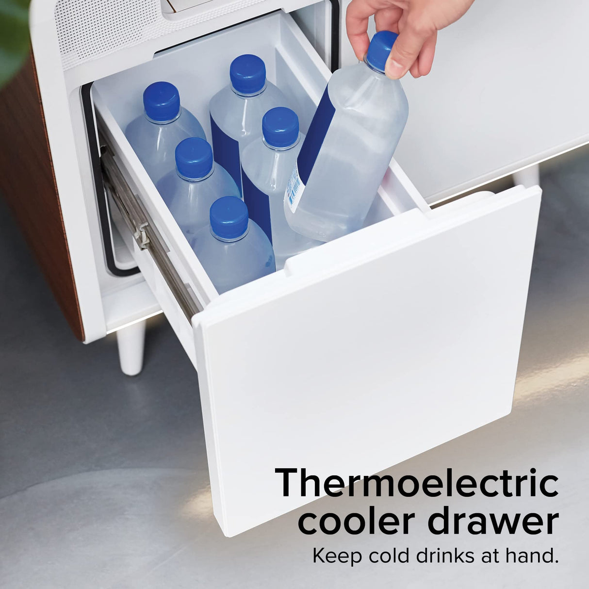 Sobro Smart Side/Nightstand Table - with Cooling Drawer, Wireless Charging, Bluetooth Speakers, USB-C and 120V outlets, LED Light, Wood/White sobro