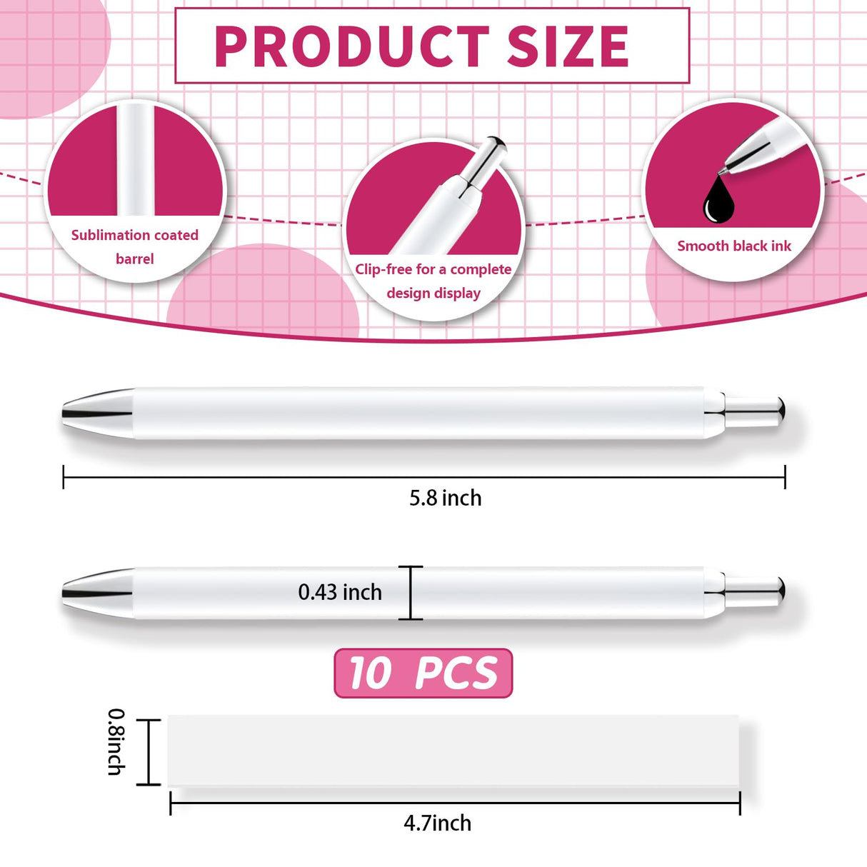 Cupoita Sublimation Pens Blank No Clip With Shrink Wrap,Heat Transfer Sublimation Ballpoint Pen, Aluminum Customized Pen, Personalized Pen For Christmas Diy Office School Stationery Supplies (10 Pack) Cupoita