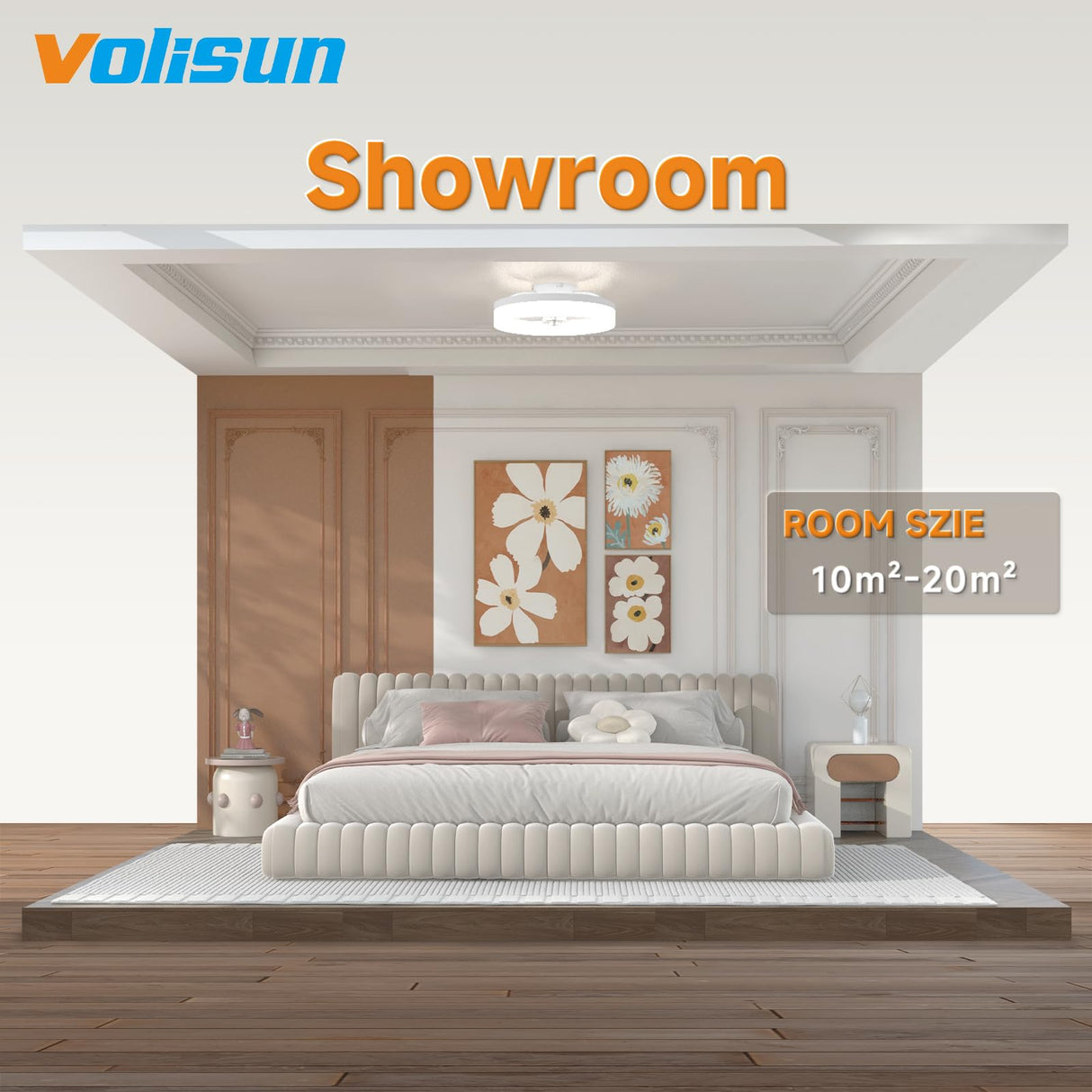 VOLISUN Low Profile Ceiling Fans with Lights and Remote,15.7in Modern Ceiling Fan Flush Mount, 3000K-6500K Dimmable Bladeless LED Fan Light,White Fandelier Ceiling Fans with Lights for Bedroom VOLISUN