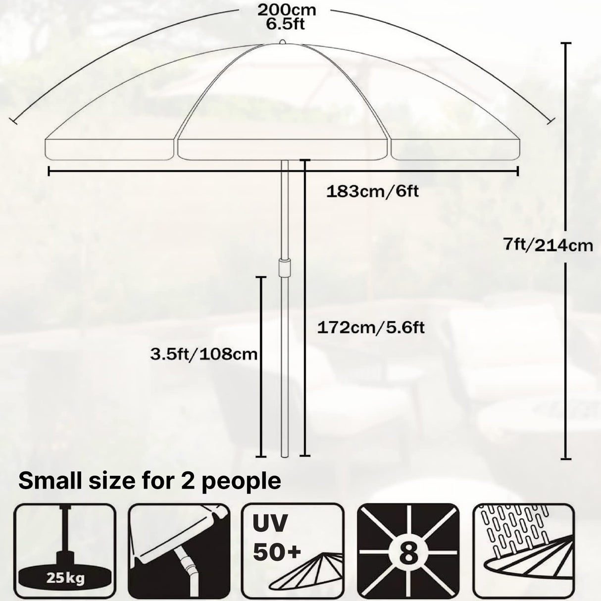 AMMSUN Patio Umbrella, 6.5 ft Outdoor Table Umbrella with Tilt Steel Pole, UPF50+ Protection, Great for Outdoor Garden Backyard, Elegant White AMMSUN