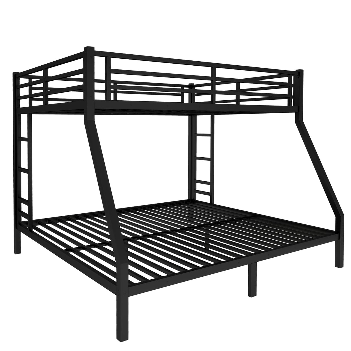 HZXINKEDZSW Metal Queen Over King Bunk Bed with 2 Side Ladder and Guardrails, Heavy Duty Metal Bunk Bed Frame with Underbed Storage Space for Teens Adults, No Box Spring Needed (Black, Queen/King) HZXINKEDZSW