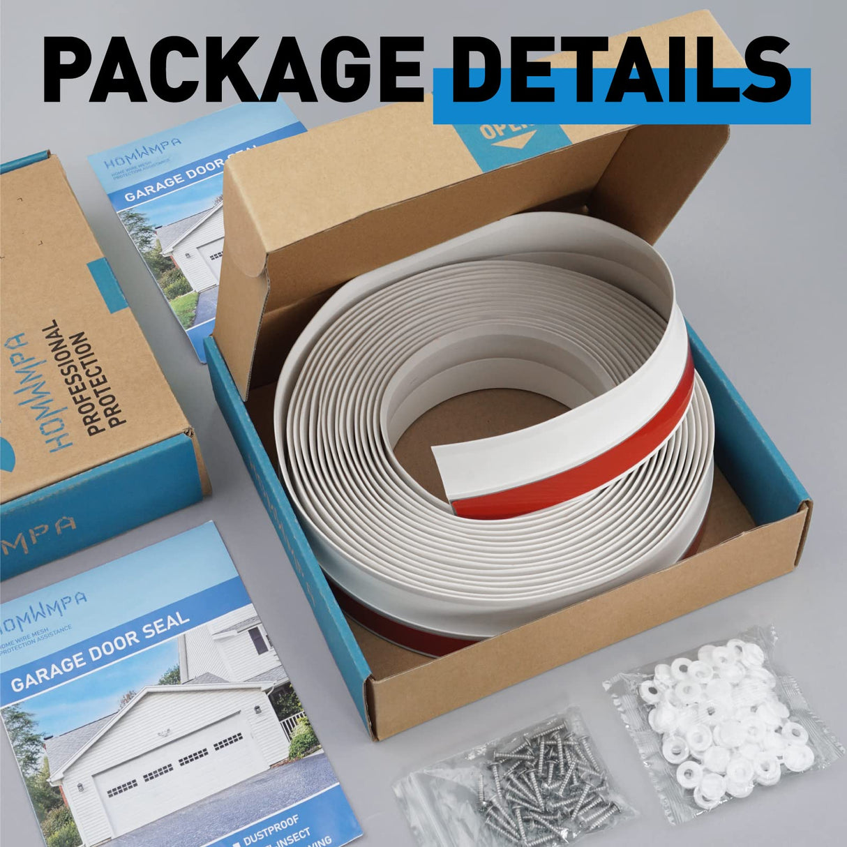 HOMWMPA Garage Door Seal Top and Sides Seal Strip, 34FT Rubber Weather Stripping Replacement, Weatherproofing Garage Door Seals with Adhesive Backed, White HOMWMPA