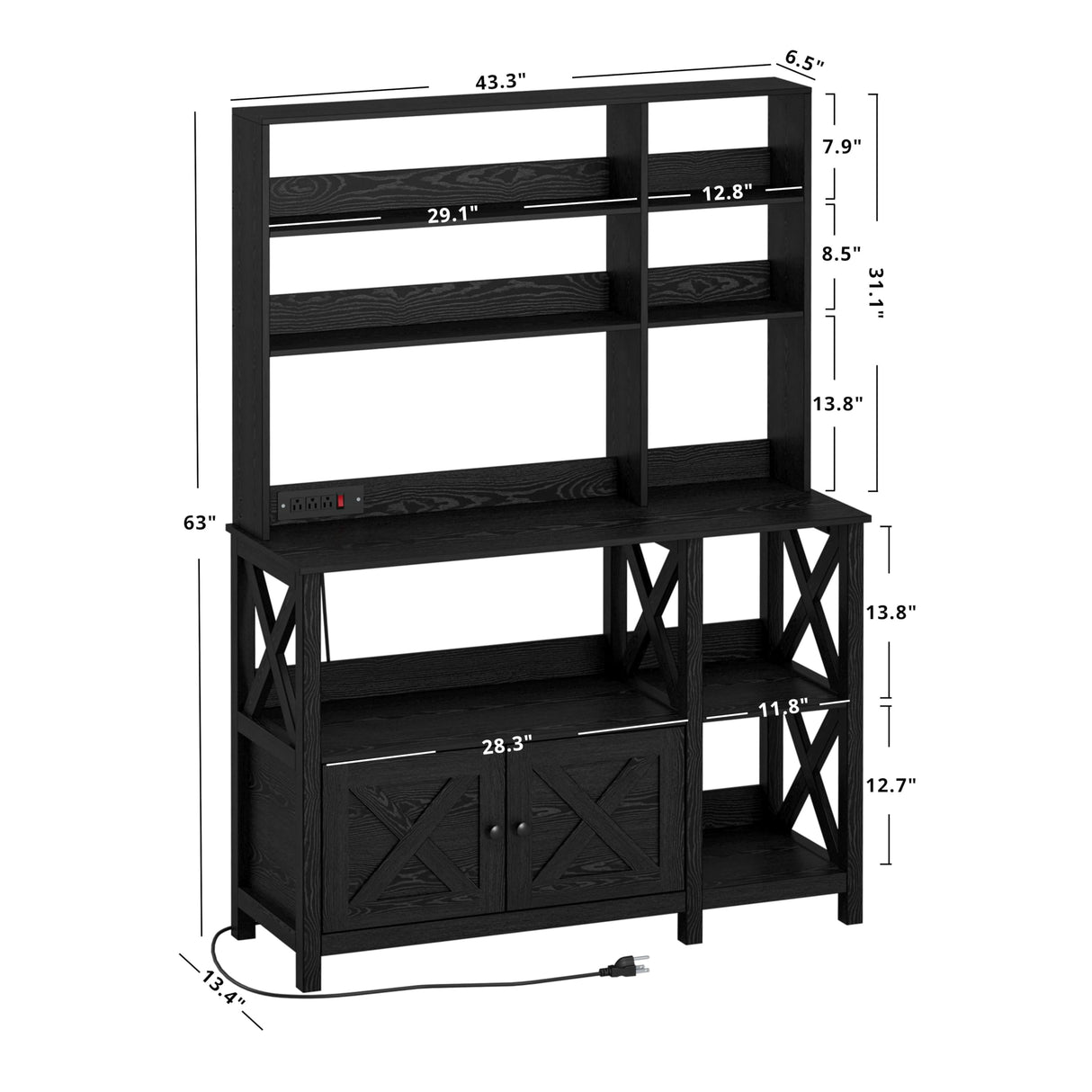 IRONCK Bakers Rack with Power Outlet, 45in Wide Coffee Bar Cabinet with Storage, 6-Tier Kitchen Storage with Doors, Microwave Stand for Kitchen, Dining Room IRONCK