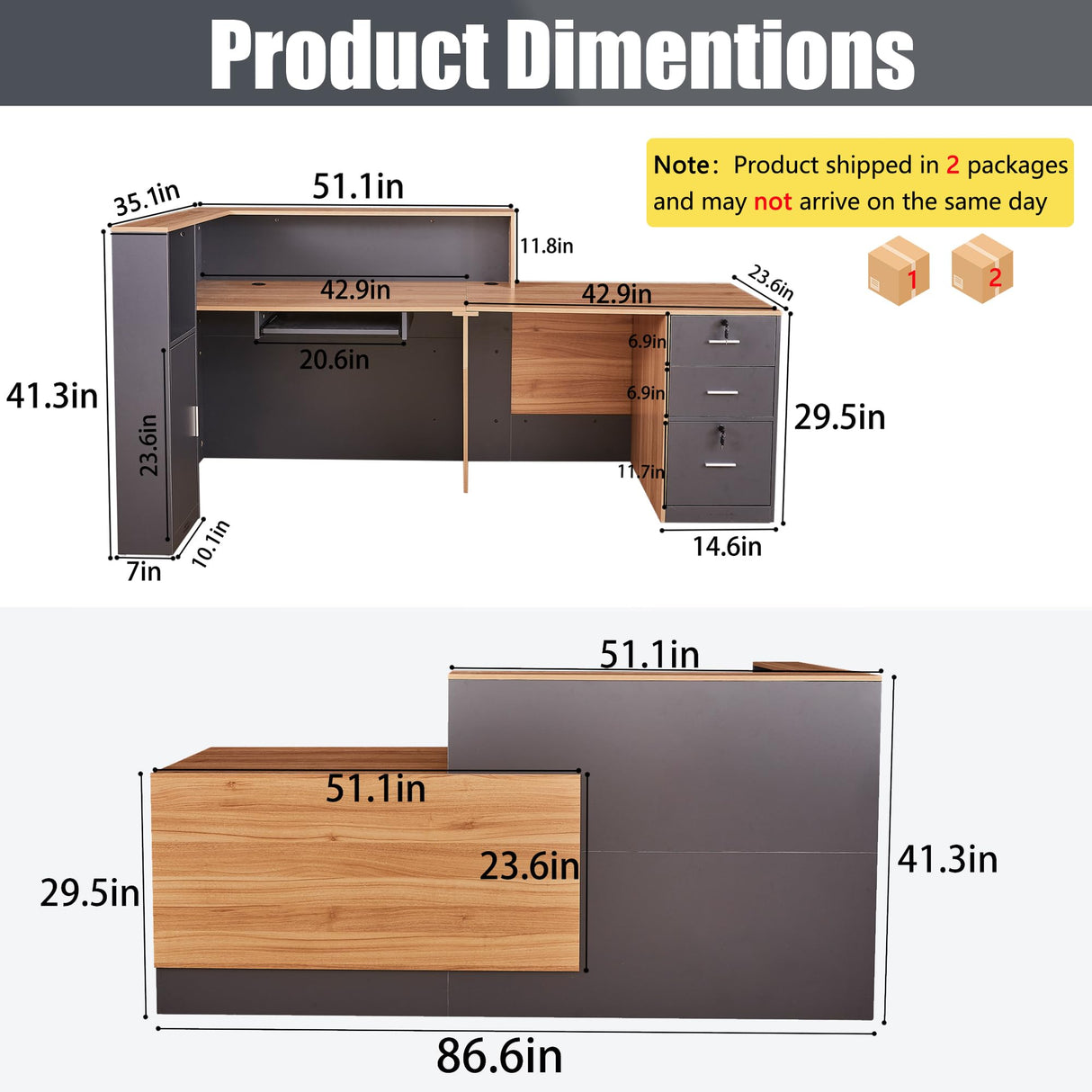 LayBurst L Shaped Reception Desk with Lockable Drawers and Adjustable Filling Cabinet,Modern Front Desk Reception Counter with Keyboard Tray and Storage Cabinet for Checkout,Lobby,Beauty Salon LayBurst