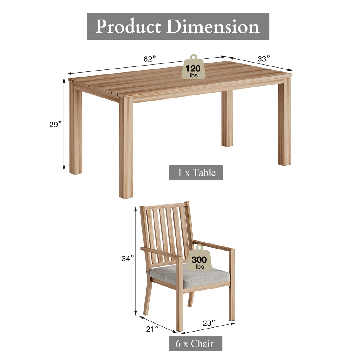 RoyalCraft Aluminum 7 Pieces Patio Dining Sets, Outdoor Dining Table with 6 Chairs, Outdoor Patio Dining Furniture Set with Removable Cushion for Lawn, Garden, Backyard, Brown RoyalCraft