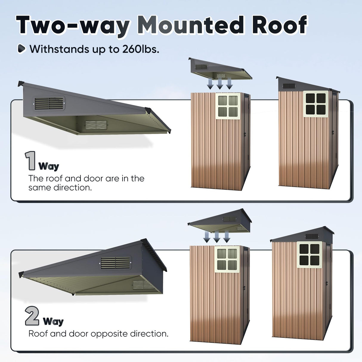 Quictent 5X3 FT Heavy Duty Outdoor Metal Storage Shed,Lockable Garden Shed with Rotating Roof, Waterproof Shed for Bike Storage, Tool Storage, Temporary Storage,Brown(5.5X2.8 FT Base, No Floor) Quictent