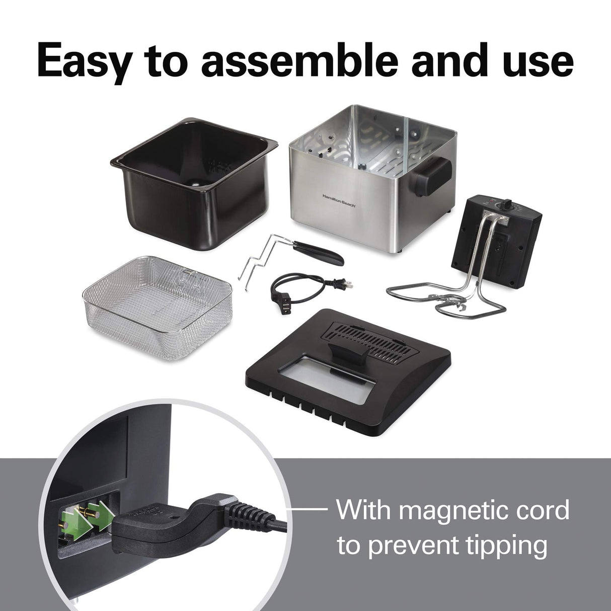 Hamilton Beach 35042 Professional Style Electric Deep Fryer, XL Frying Basket, Lid with View Window, 1800 Watts, 21 Cups / 5 Liters Oil Capacity, Stainless Steel Hamilton Beach