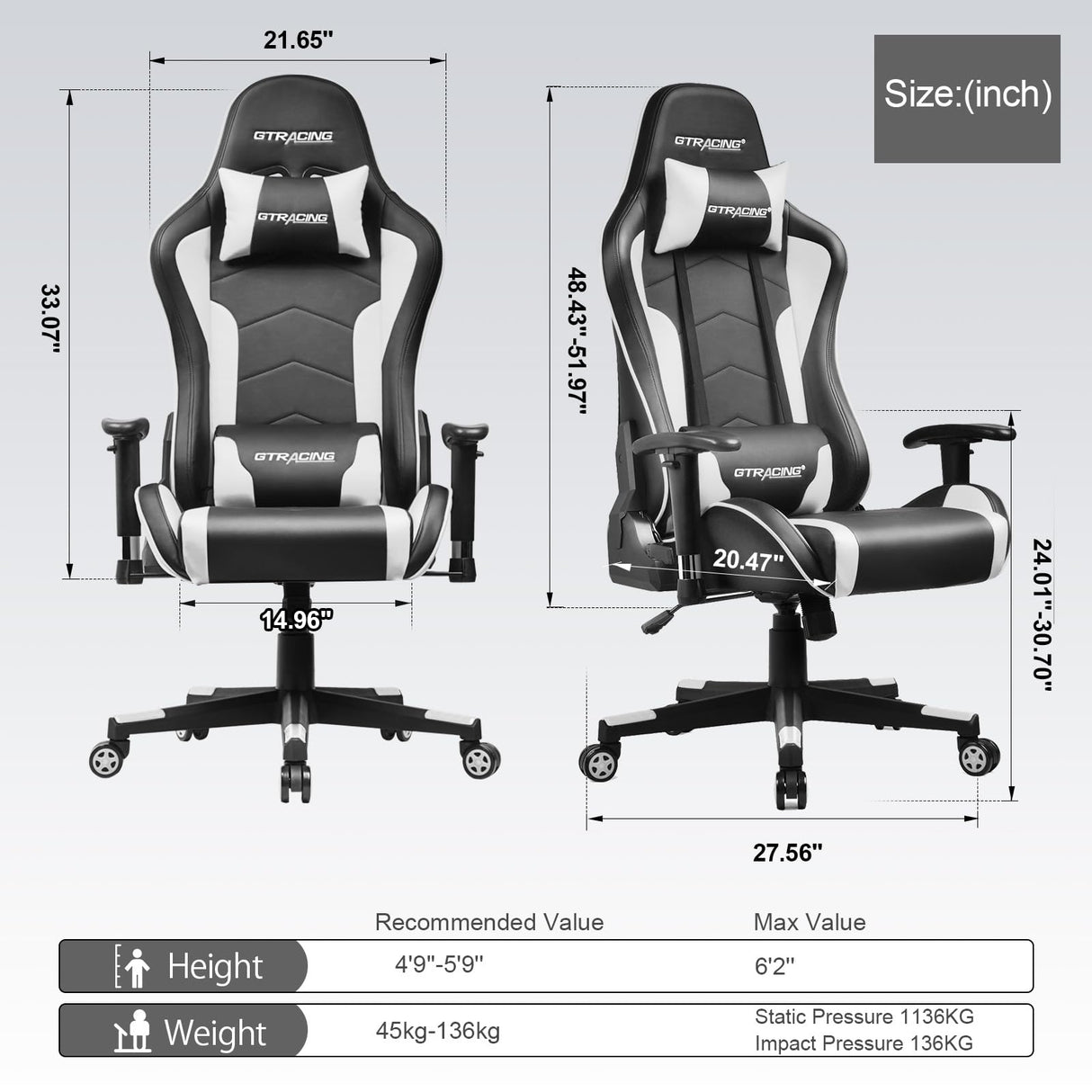 GTRACING Gaming Chair with Speakers Bluetooth Music Video Game Chair Audio Ergonomic Design Heavy Duty Office Computer Desk Chair (White) GTRACING