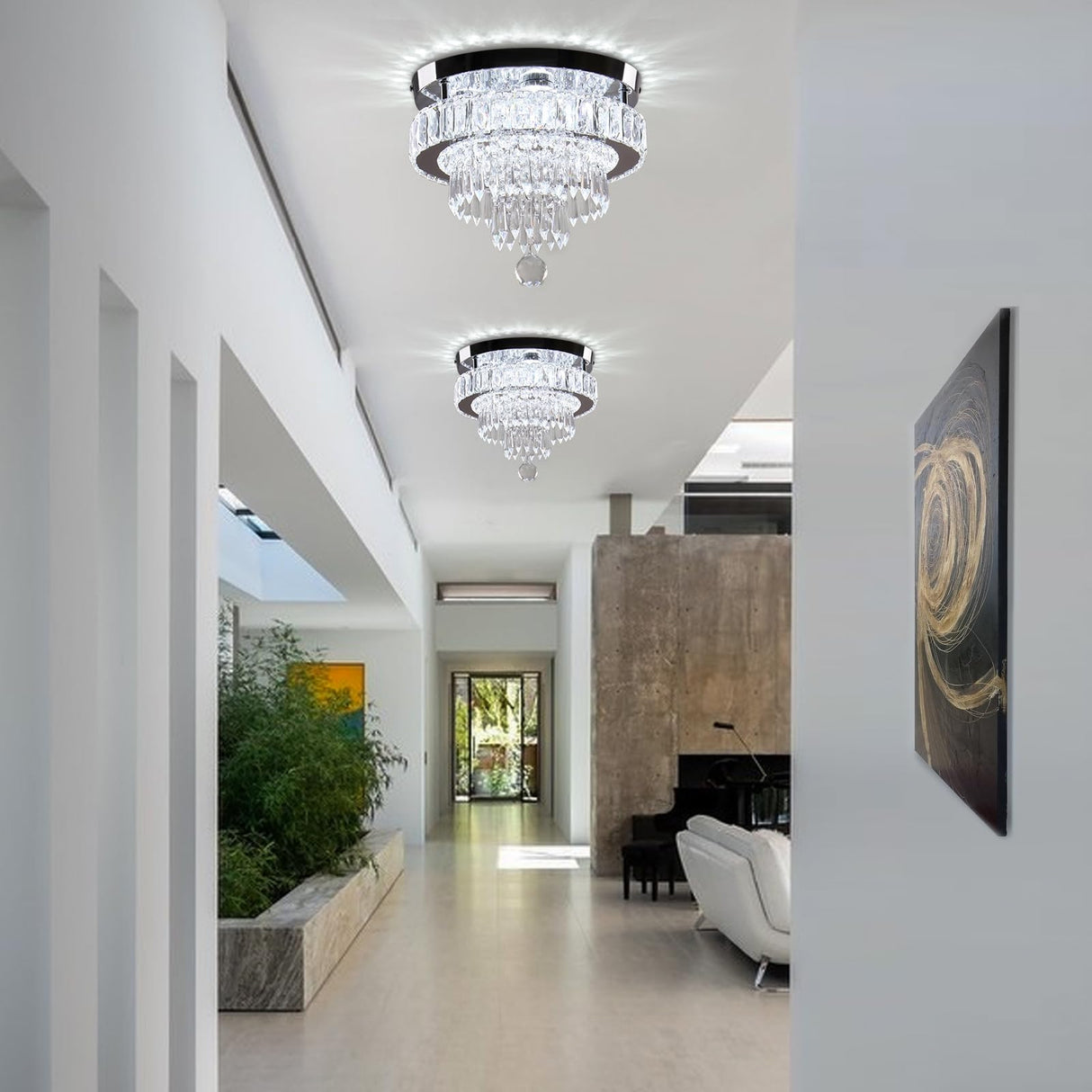 LEONTYNE 11.8 inch Crystal Chandeliers Modern Crystal Ceiling Light LED Chandeliers Semi Flush Mount Chandelier Light for Bedrooms Dining Living Room Hallway (6500K Cool White Light) LEONTYNE