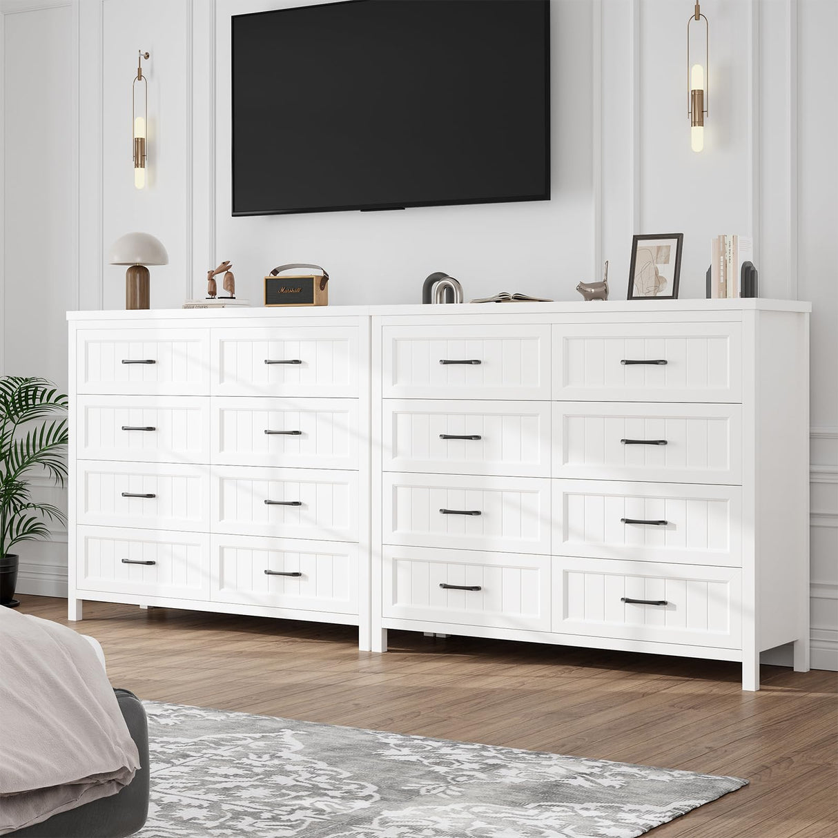 Jocoevol Farmhouse Dresser 8 Drawer Dresser for Bedroom, Large Wooden Dressers Double Grey Dresser with Deep Drawers Dressers for Hallway, Entryway (White) Jocoevol