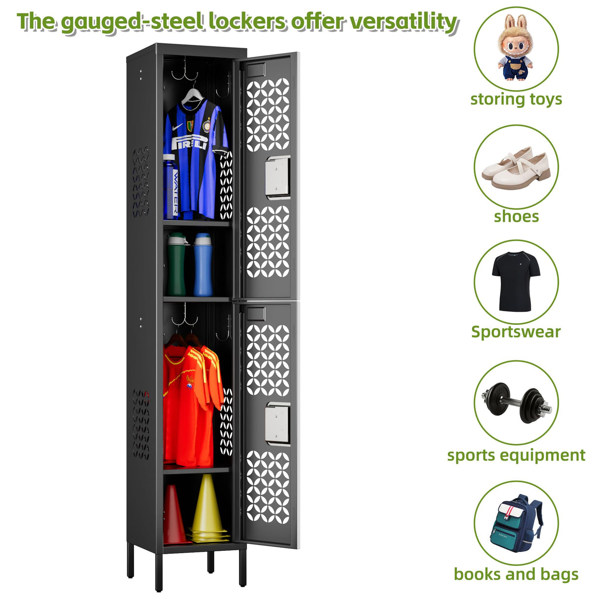 SUPEER 2 Doors Metal Locker with Adjustable Shelves and 6 Hooks,Metal Lockers for Employees for Gym,School,Office,Home,Garage,Assembly Required,Black SUPEER