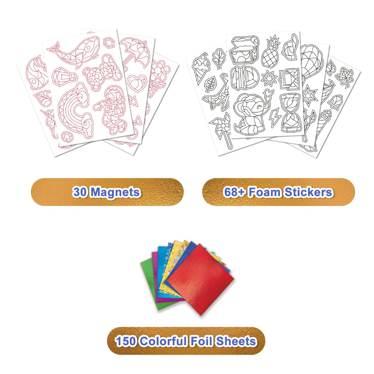 FLUXOJOY Foil Art Craft Kits for Kids, Mess -Free Fun Activity Set for Child, DIY Printing Craft Kits, Gifts for Ages 4 5 6 7 8 9 10 11 12 Years and Up, Art Supplier Travel Toys for Boys Girls FLUXOJOY