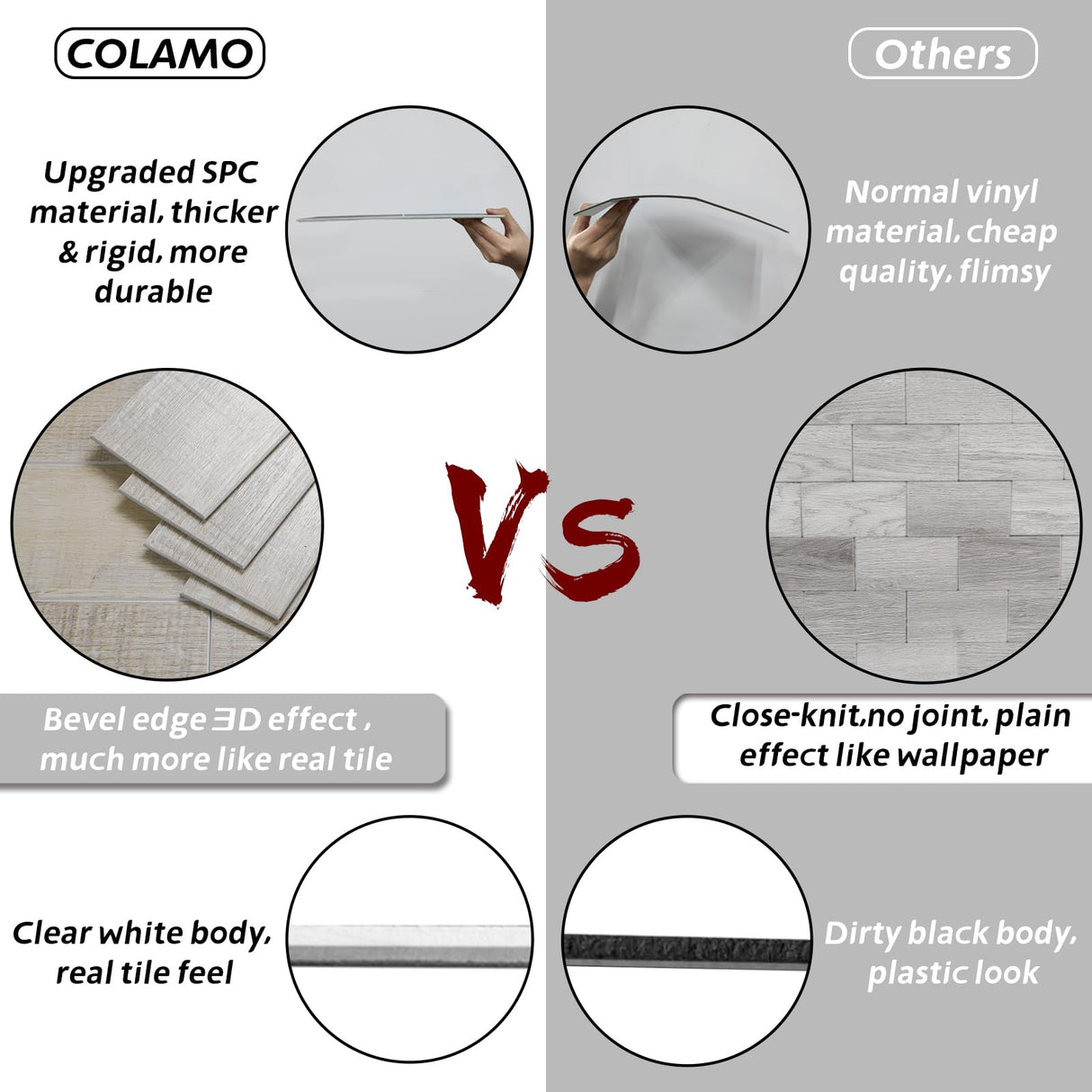 COLAMO Luxury 24PCS Faux Wood Texture Peel and Stick Backsplash,Vintage Oak Stick On Accent Wall Swatch Thick Rigid Shiplap Panels, Self Adhesive Wooden Wall Paneling for Kitchen Backsplash COLAMO