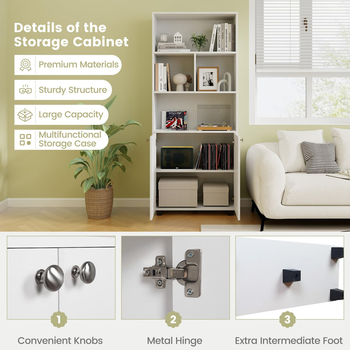 LOKO 66” Tall Freestanding Bookcase, 5-Tier Storage Organizer with Adjustable Shelf, Modern Storage Cabinet for Living Room, Bedroom, Study, White LOKO