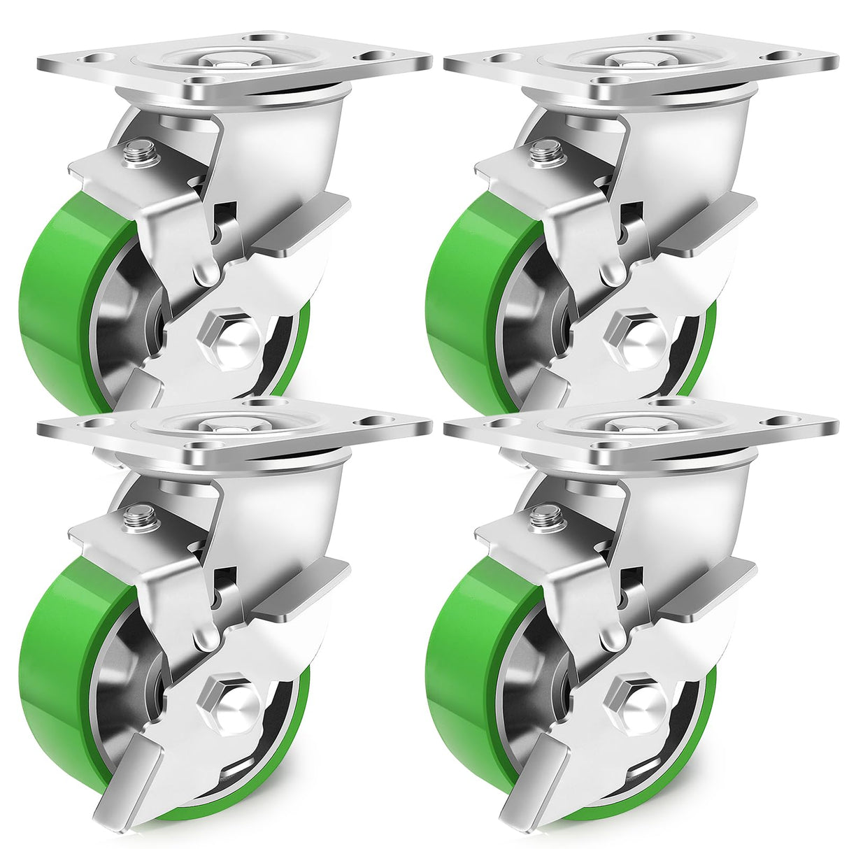 Humagineer 4 Inch Heavy Duty Industrial Grade Caster Set of 4, Industrial Swivel Casters with Brake, Maintenance-Free Aluminum Core PU Wheels 3600 LBS, Durable Casters Wheels for Industrial, Equipment Humagineer