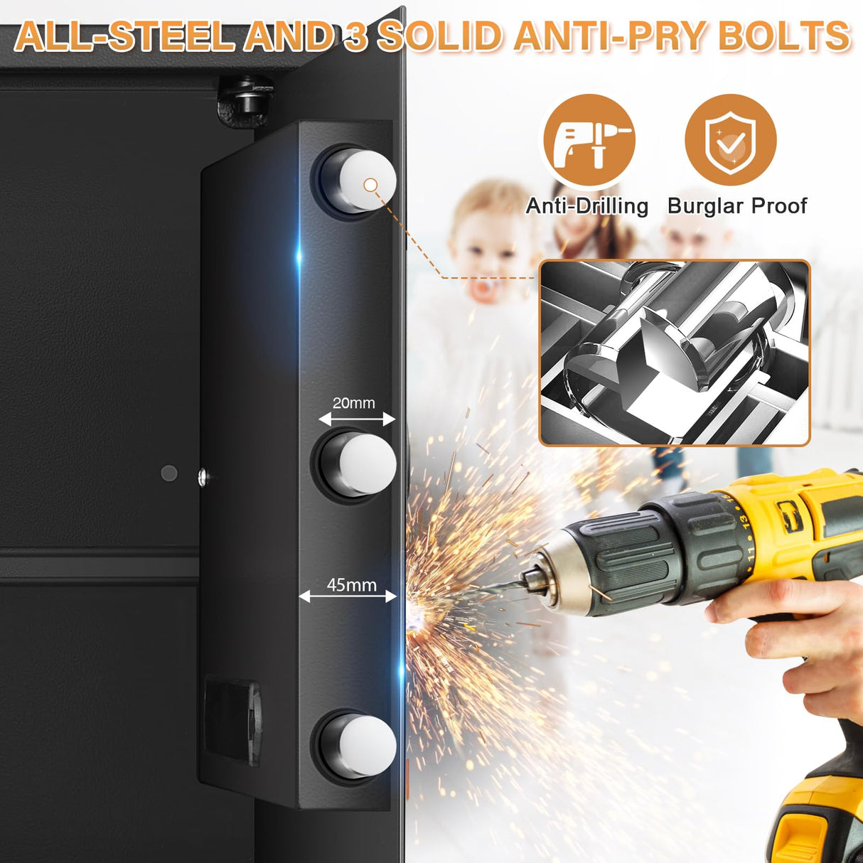 3.0 Cub Large Home Safe Fireproof Waterproof, Anti-theft Fireproof Safe Box with Programmable Keypad, Spare Keys and Removable Shelf, Digital Security Safe for Home Money Firearm Documents Medicines Bukumo